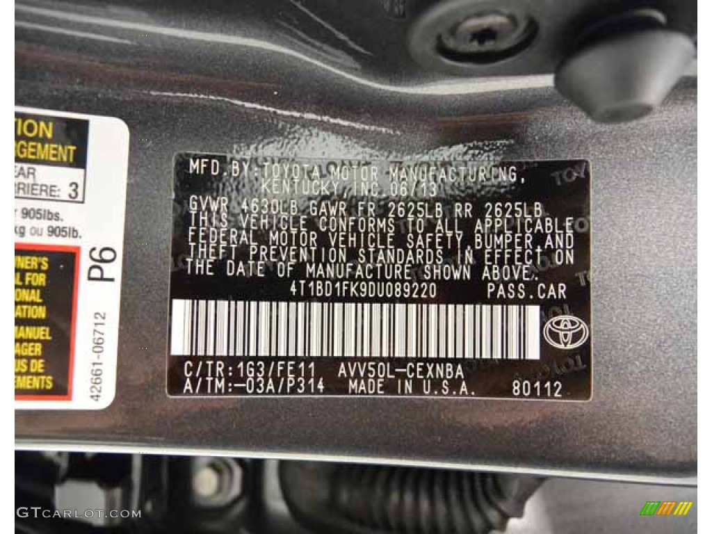 2013 Camry Hybrid LE - Magnetic Gray Metallic / Light Gray photo #20