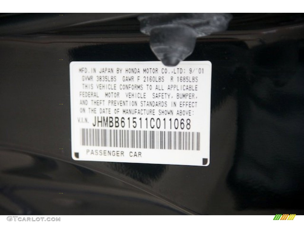 2001 Honda Prelude Type SH Info Tag Photo #83354551