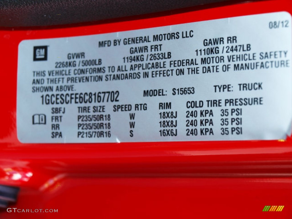 2012 Chevrolet Colorado LT Extended Cab Info Tag Photo #83355637