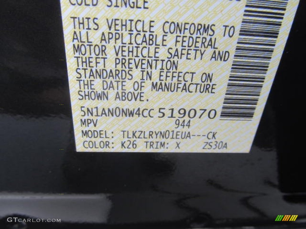 2012 Nissan Xterra S 4x4 Color Code Photos