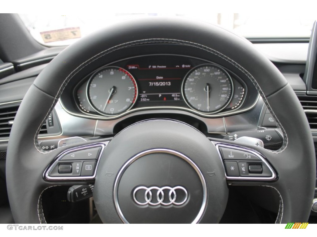 2014 Audi S7 Prestige 4.0 TFSI quattro Black Perforated Valcona Steering Wheel Photo #83381248