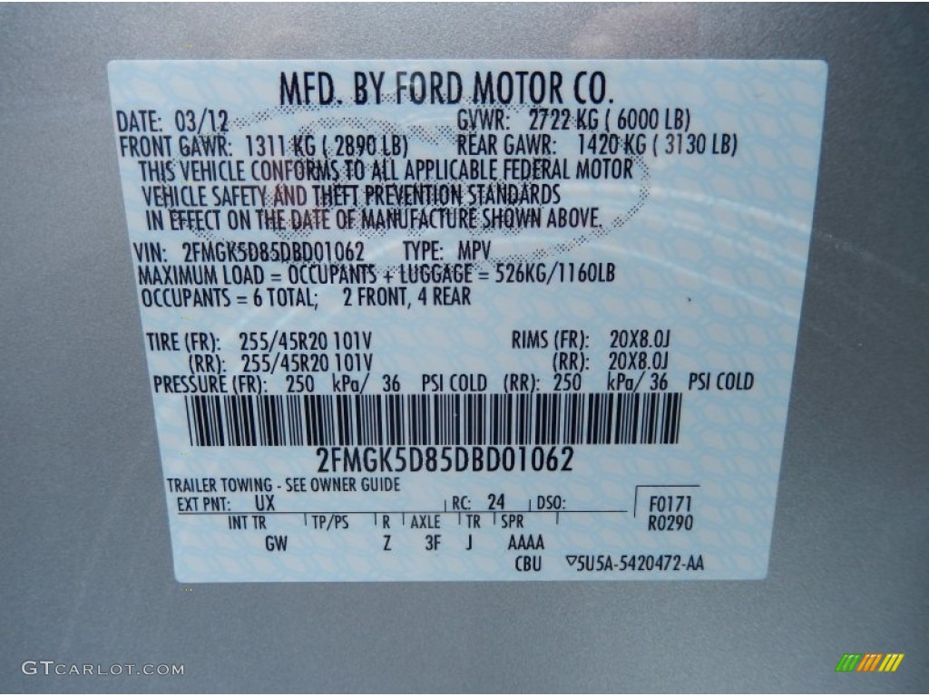 2013 Ford Flex Limited Color Code Photos