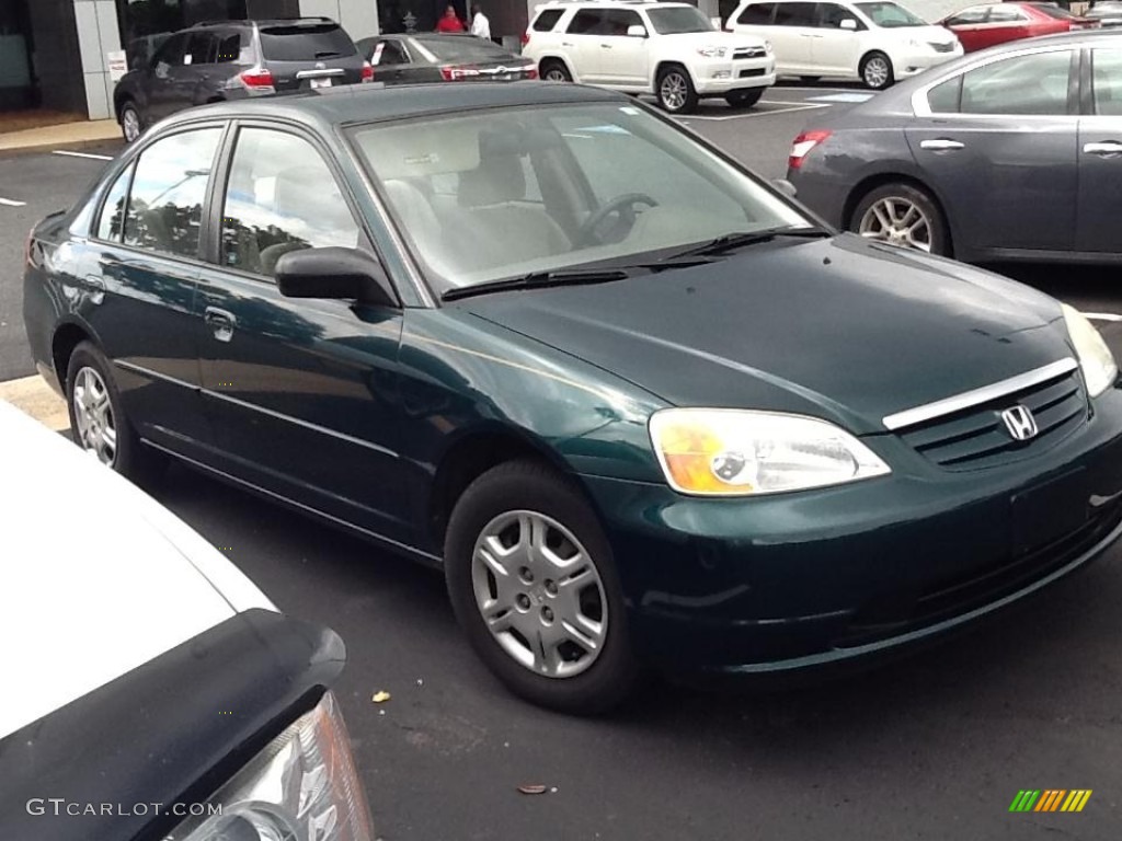 2002 Civic LX Sedan - Clover Green Metallic / Beige photo #2