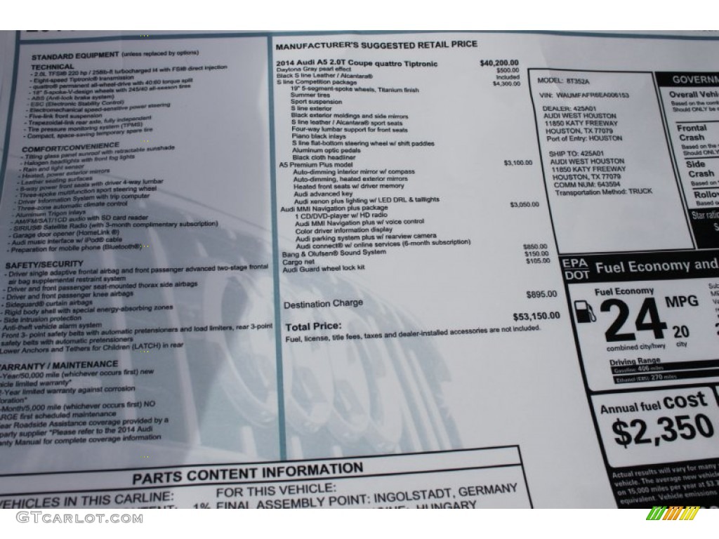 2014 Audi A5 2.0T quattro Coupe Window Sticker Photo #83384330