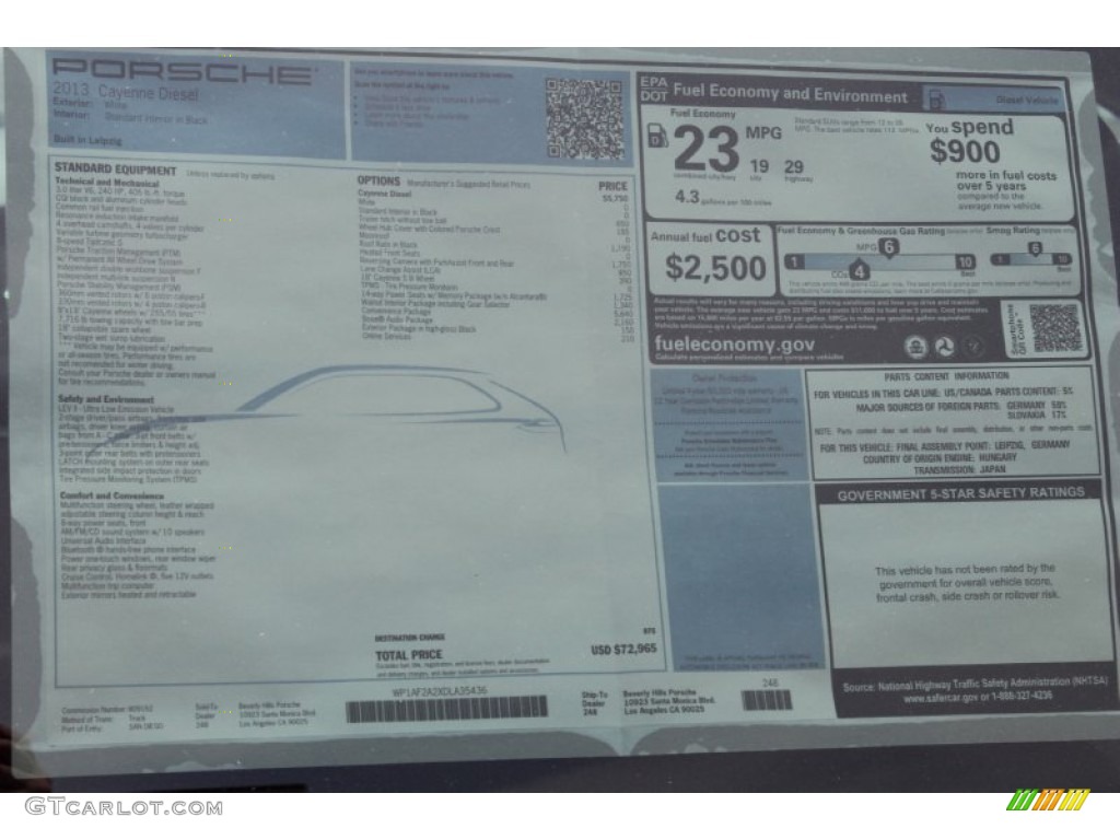 2013 Porsche Cayenne Diesel Window Sticker Photo #83385610
