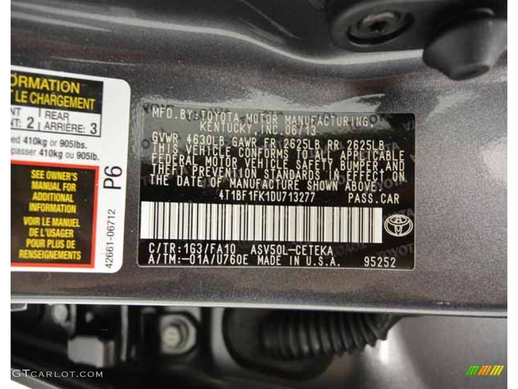 2013 Camry L - Magnetic Gray Metallic / Ash photo #20