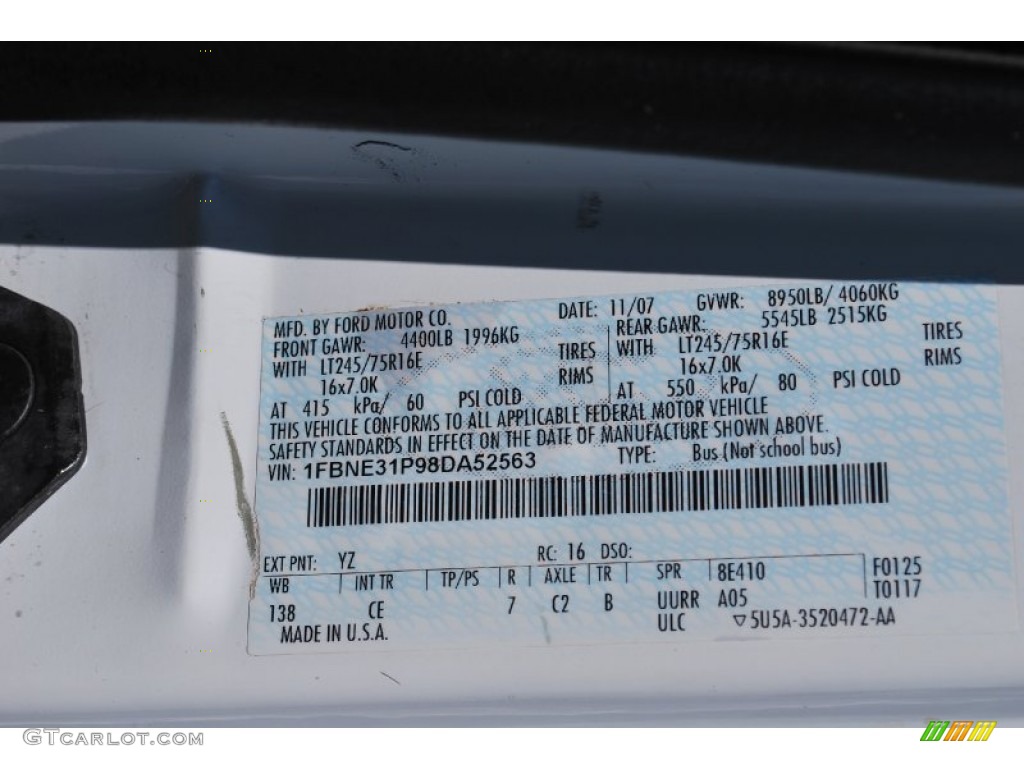 2008 E Series Van Color Code YZ for Oxford White Photo #83391556