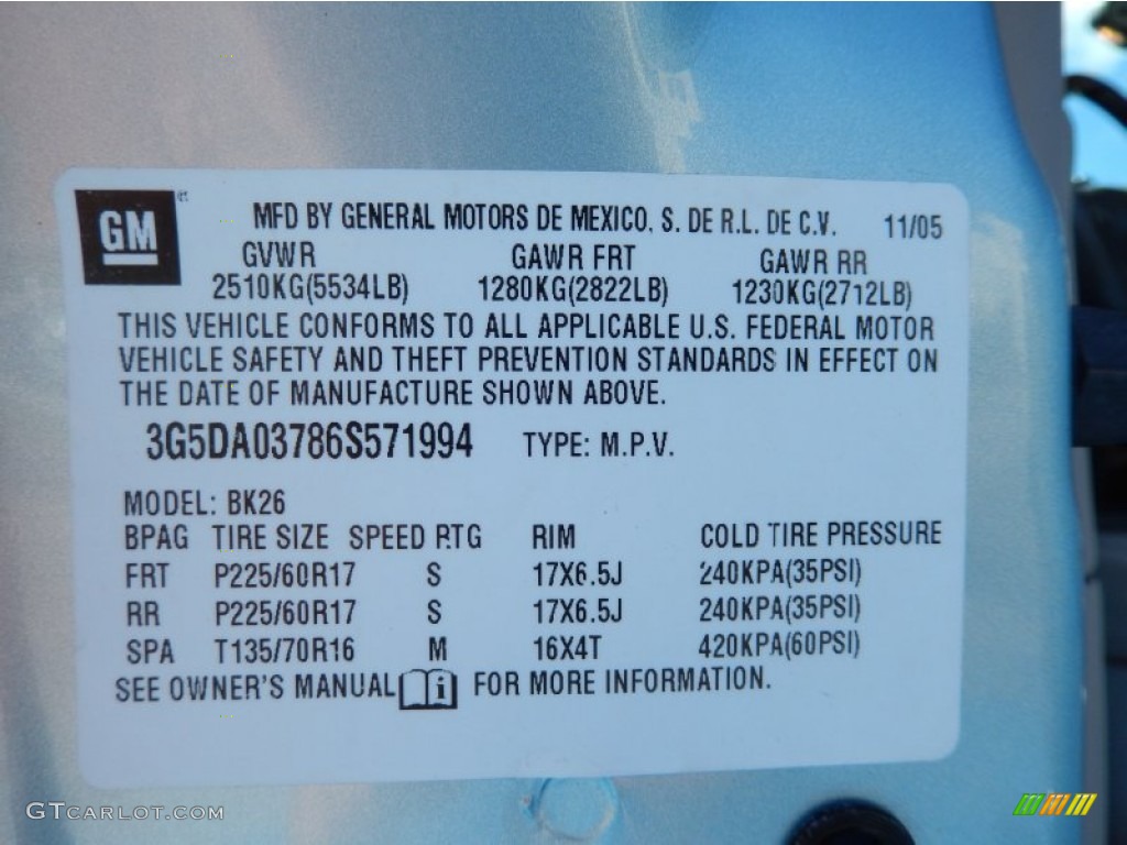 2006 Buick Rendezvous CXL Info Tag Photos