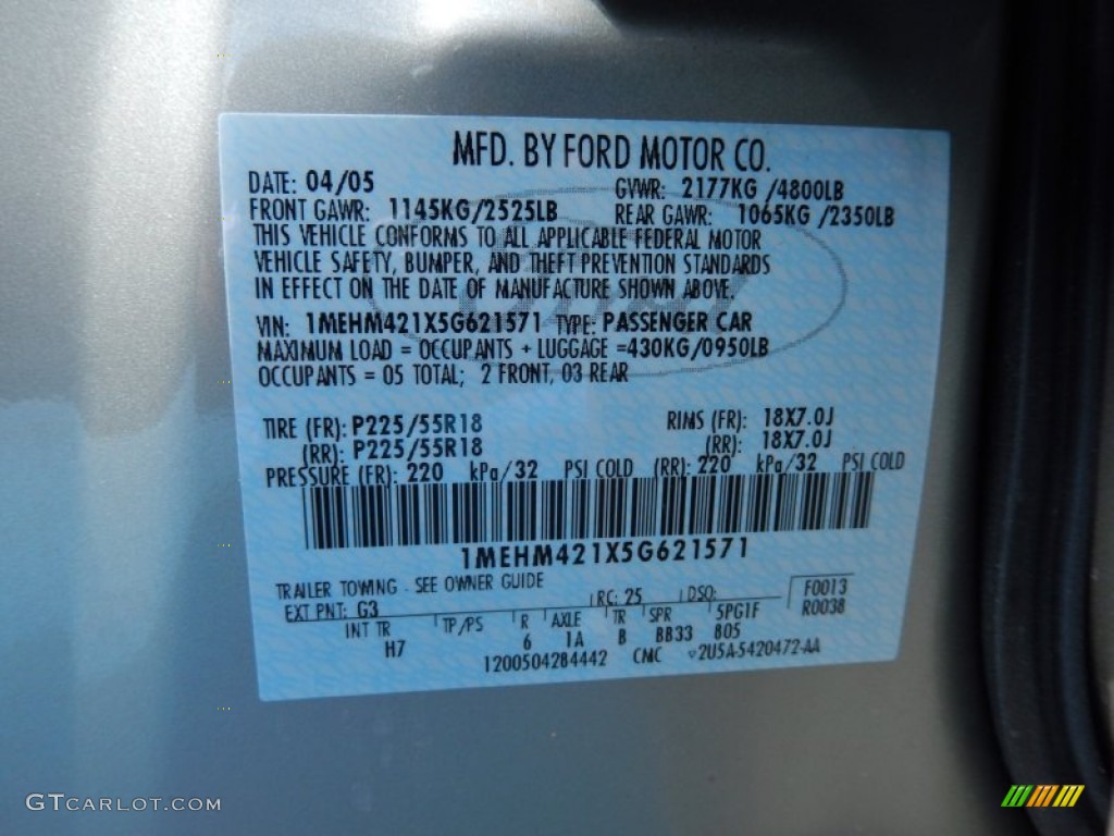 2005 Mercury Montego Premier Color Code Photos