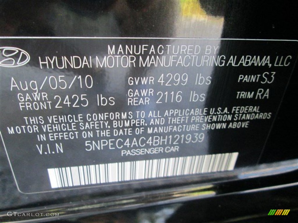 2011 Sonata Limited - Midnight Black / Gray photo #24