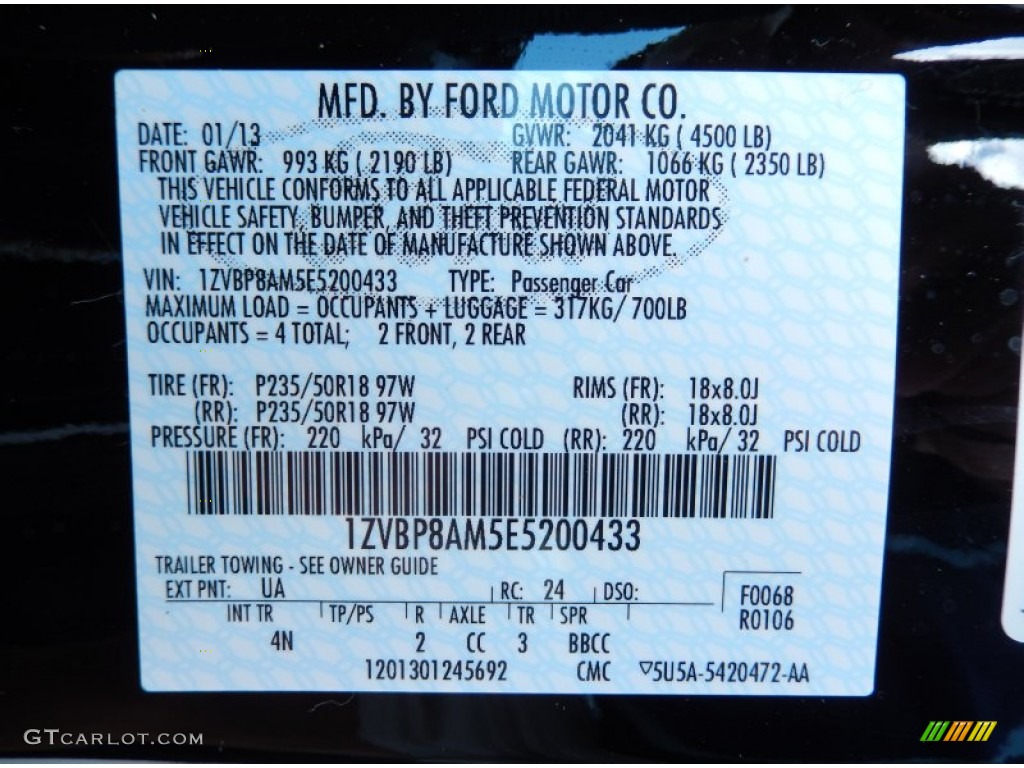 2014 Mustang Color Code UA for Black Photo #83397496