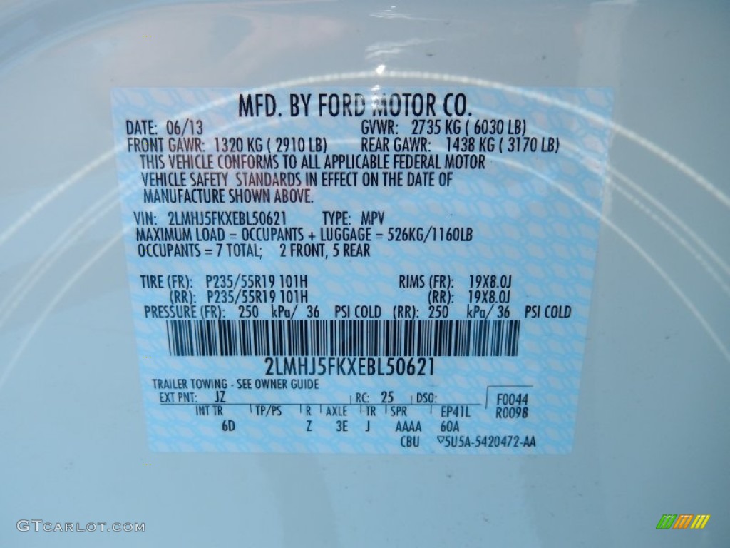 2014 Lincoln MKT FWD Color Code Photos