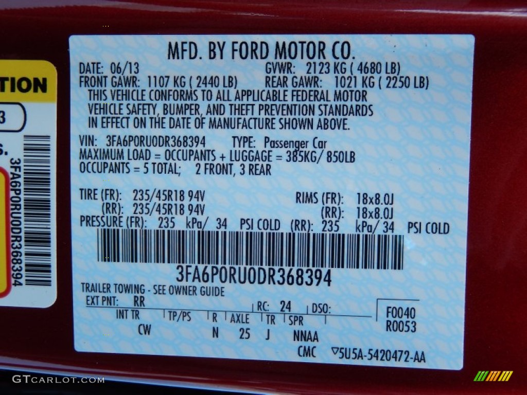 2013 Fusion Color Code RR for Ruby Red Metallic Photo #83401402