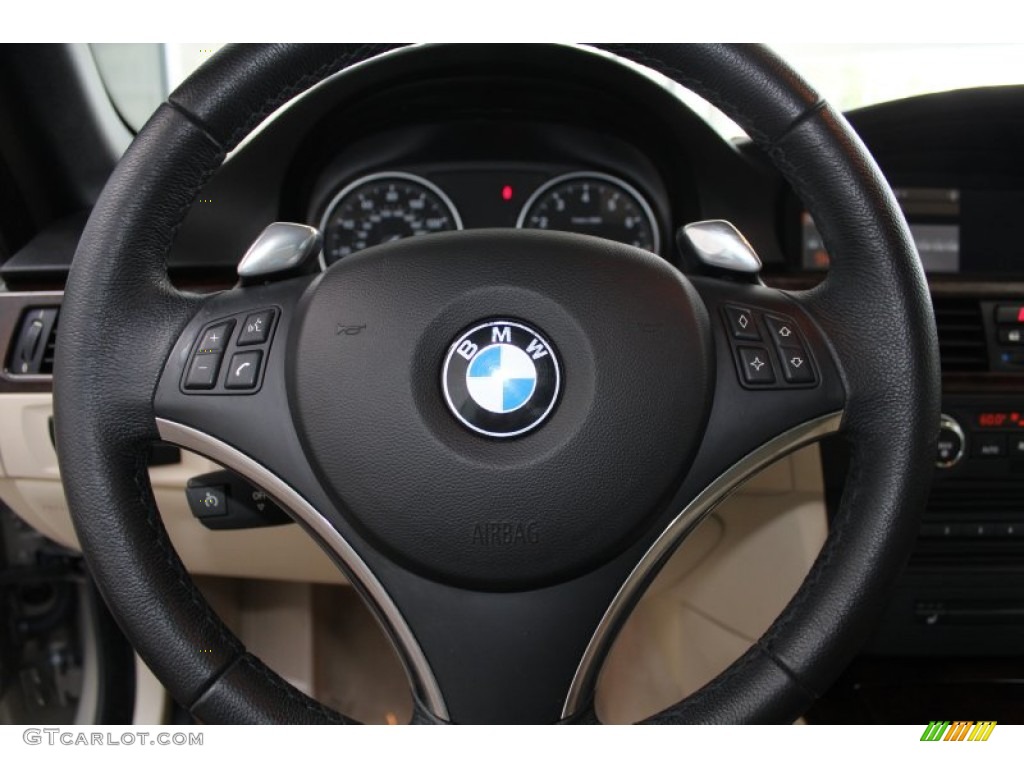 2008 BMW 3 Series 328i Convertible Cream Beige Steering Wheel Photo #83402179