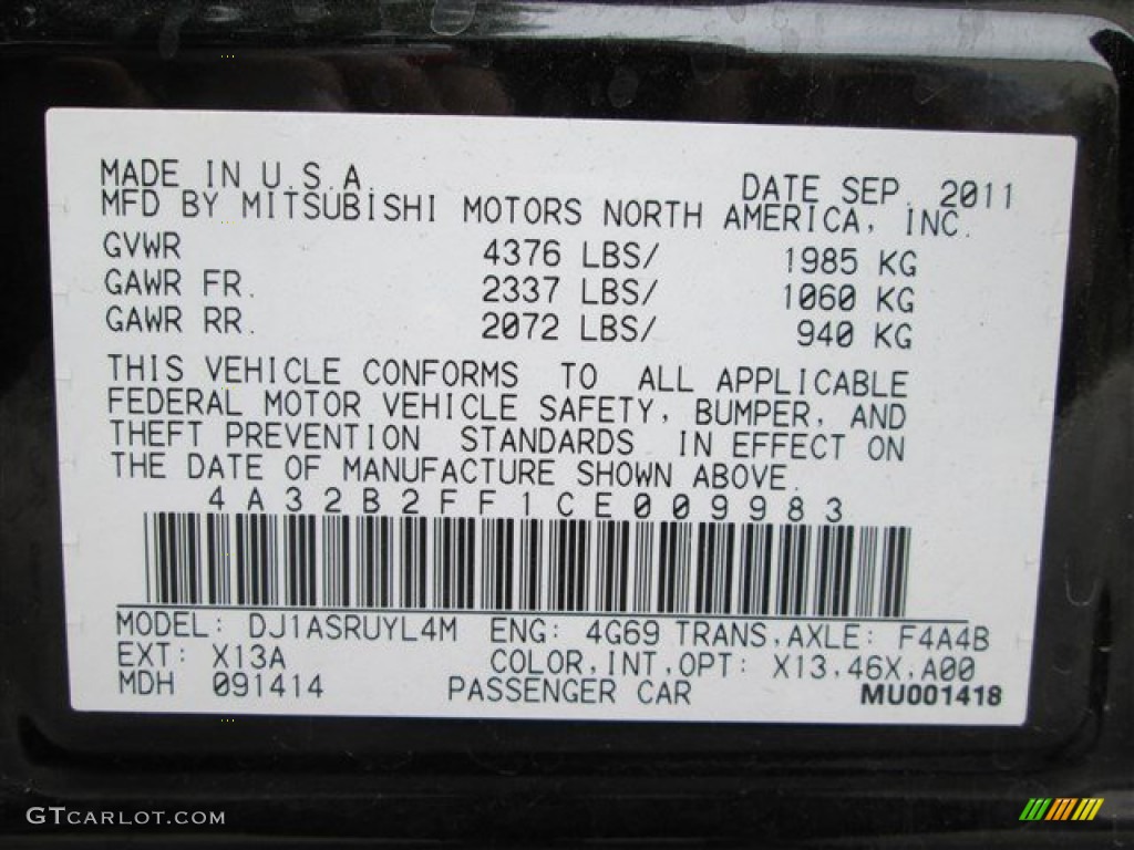 2012 Galant Color Code X13 for Kalapana Black Photo #83405773