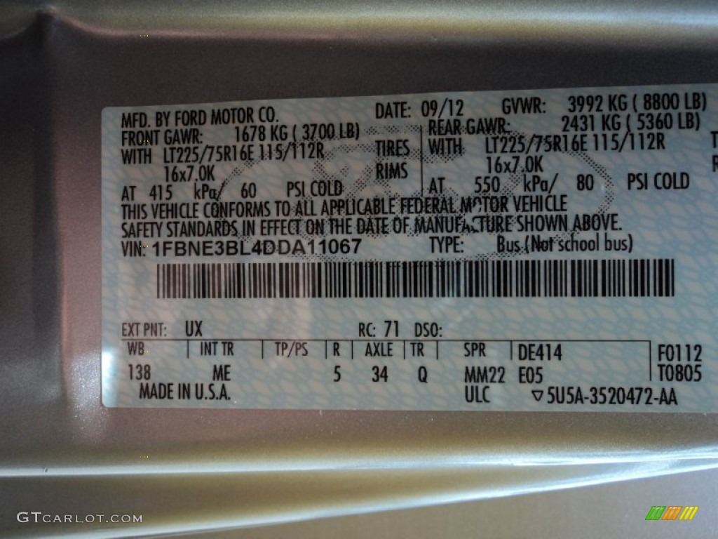 2013 E Series Van Color Code UX for Ingot Silver Metallic Photo #83409238