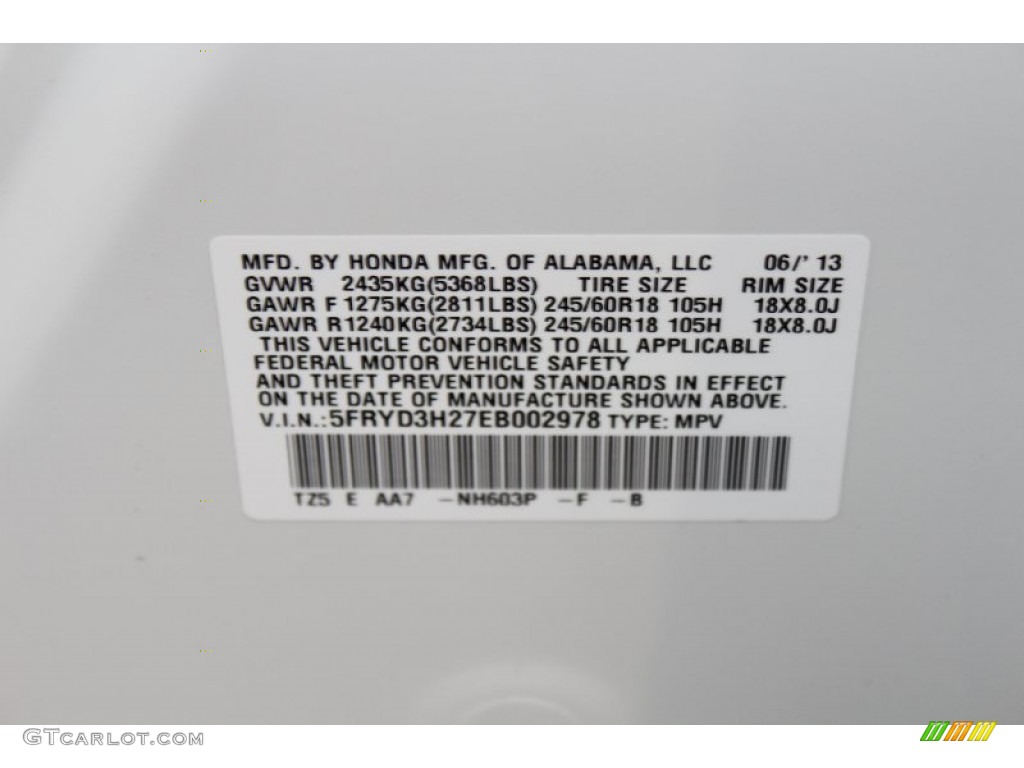 2014 Acura MDX Standard MDX Model Color Code Photos