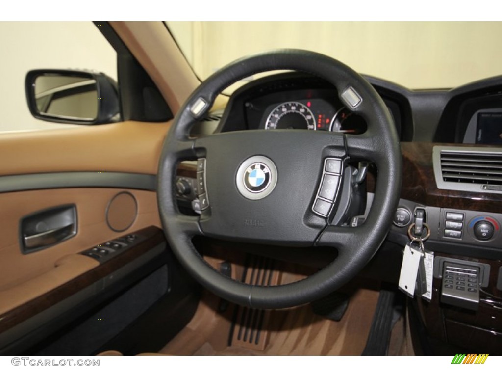 2004 BMW 7 Series 745i Sedan Black/Natural Brown Steering Wheel Photo #83439928