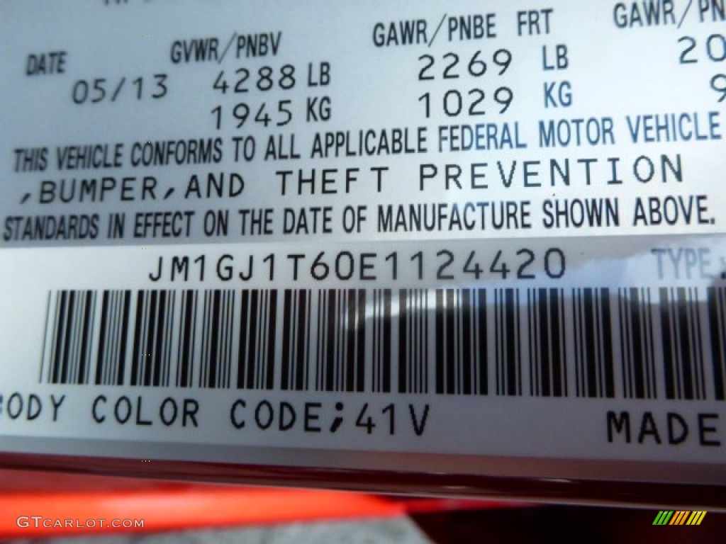 2014 MAZDA6 Color Code 41V for Soul Red Mica Photo #83444791