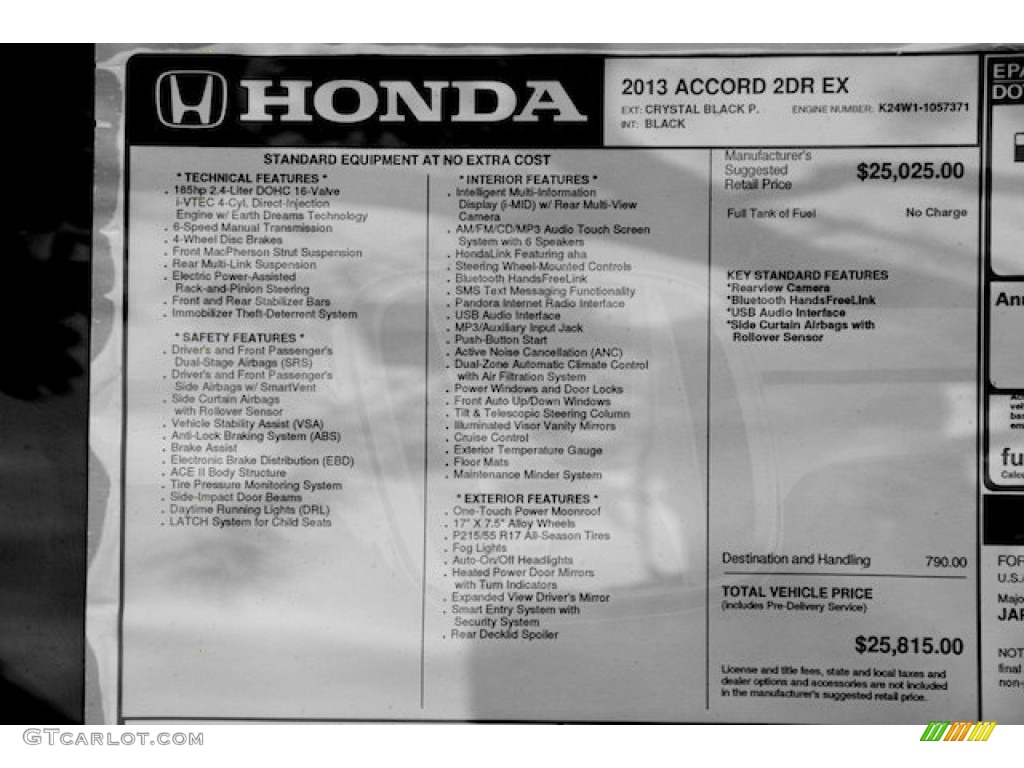 2013 Honda Accord EX Coupe Window Sticker Photo #83446156