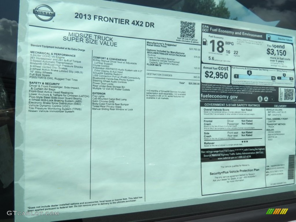2013 Nissan Frontier Desert Runner King Cab Window Sticker Photos