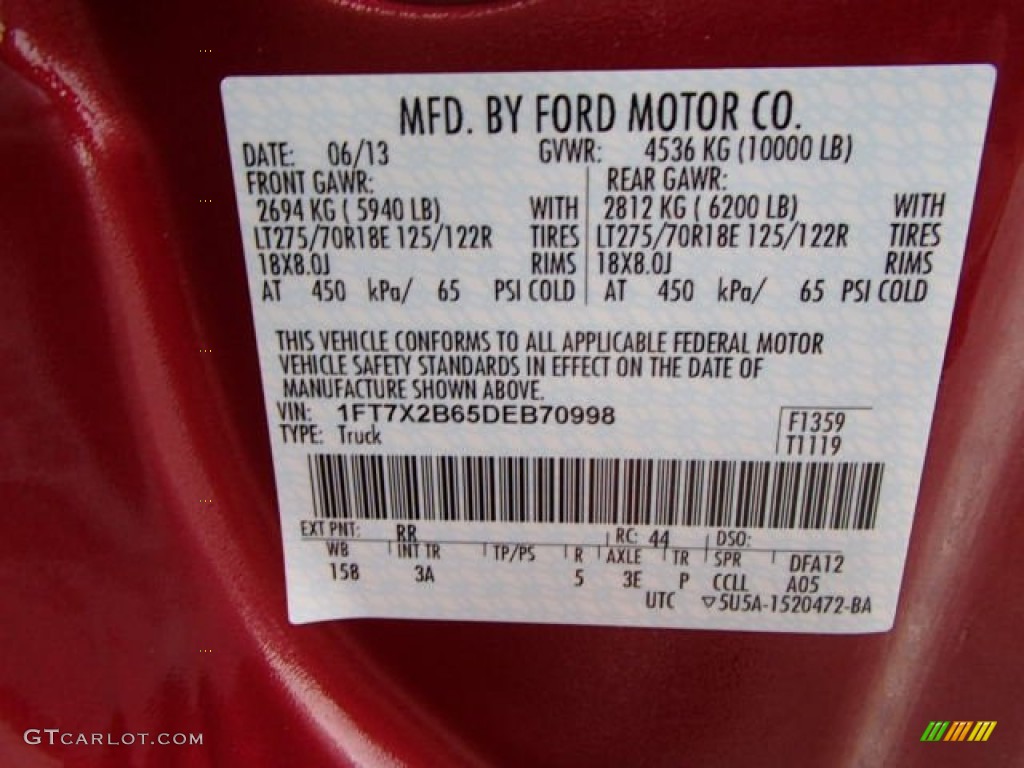 2013 Ford F250 Super Duty XLT SuperCab 4x4 Color Code Photos