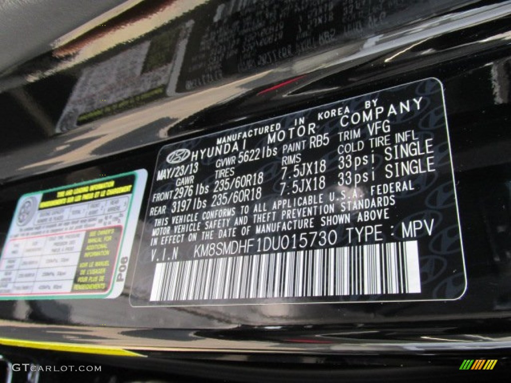 2013 Santa Fe Color Code RB5 for Becketts Black Photo #83464381