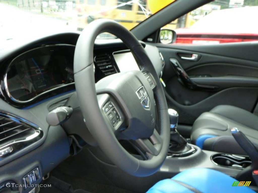 2013 Dodge Dart Mopar '13 Mopar '13 Black/Mopar Blue Steering Wheel Photo #83468320