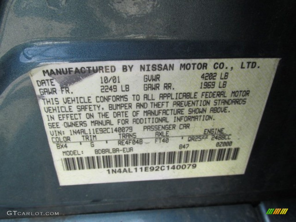 2002 Altima Color Code BX4 for Opal Blue Metallic Photo #83469939