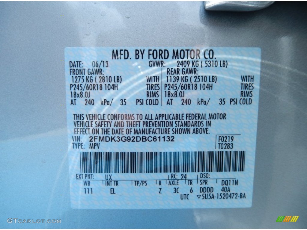 2013 Ford Edge SE EcoBoost Color Code Photos