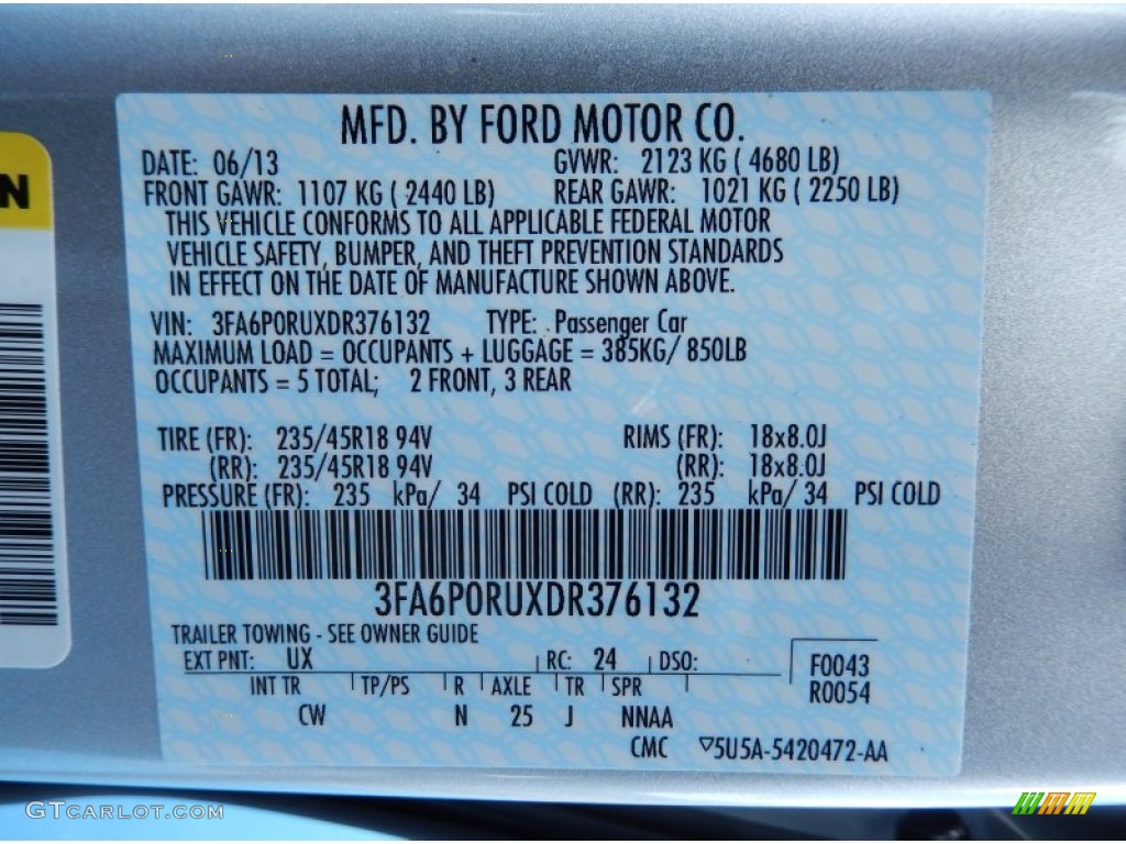 2013 Fusion Color Code UX for Ingot Silver Metallic Photo #83471073