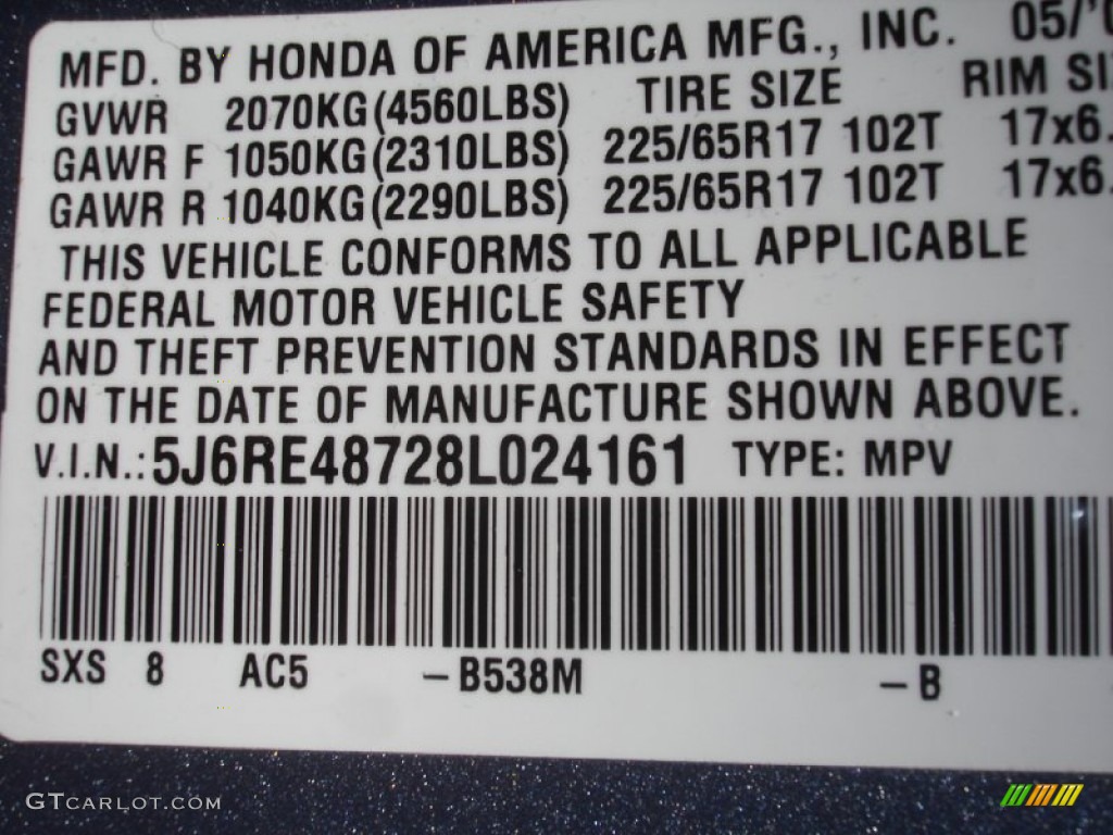 2008 CR-V EX-L 4WD - Glacier Blue Metallic / Gray photo #15