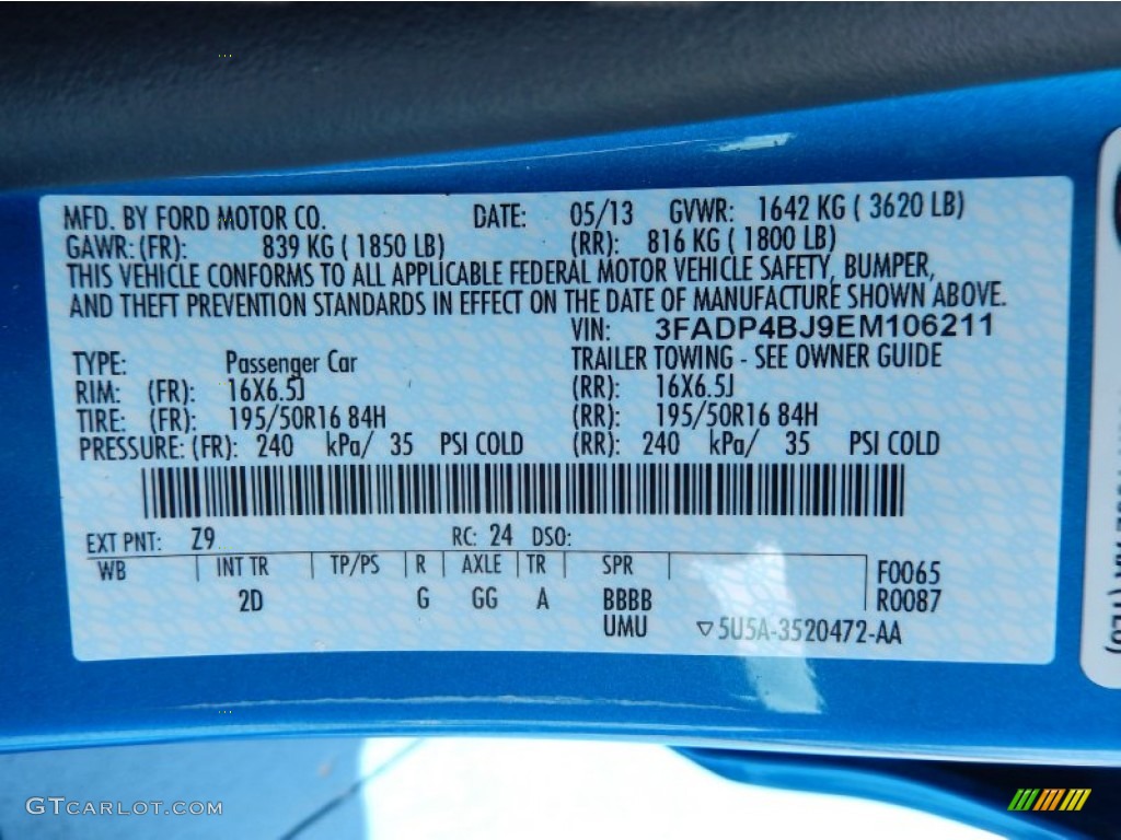 2014 Fiesta Color Code Z9 for Blue Candy Photo #83480397