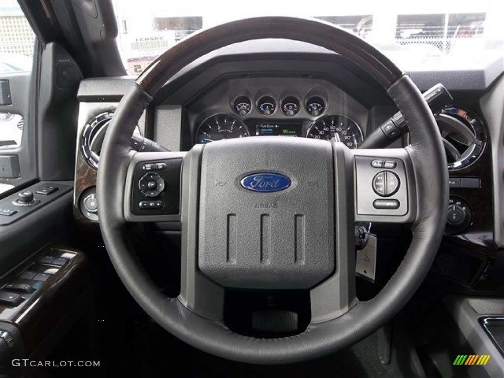 2013 Ford F250 Super Duty Platinum Crew Cab 4x4 Platinum Black Leather Steering Wheel Photo #83484469