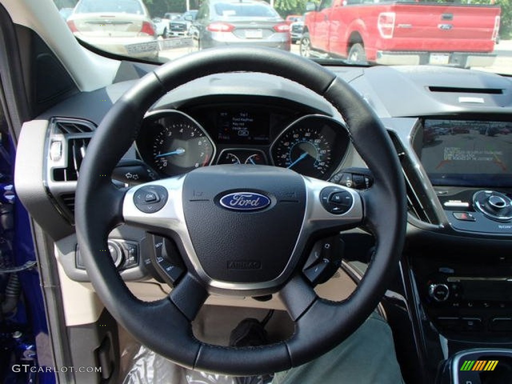 2014 Ford Escape Titanium 1.6L EcoBoost 4WD Medium Light Stone Steering Wheel Photo #83489194