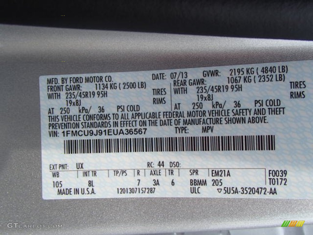 2014 Ford Escape Titanium 2.0L EcoBoost 4WD Color Code Photos