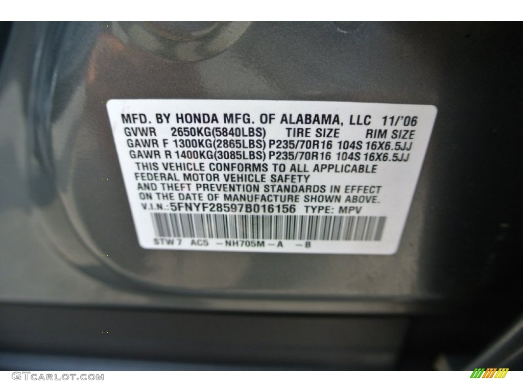 2007 Pilot EX-L - Nimbus Gray Metallic / Gray photo #7