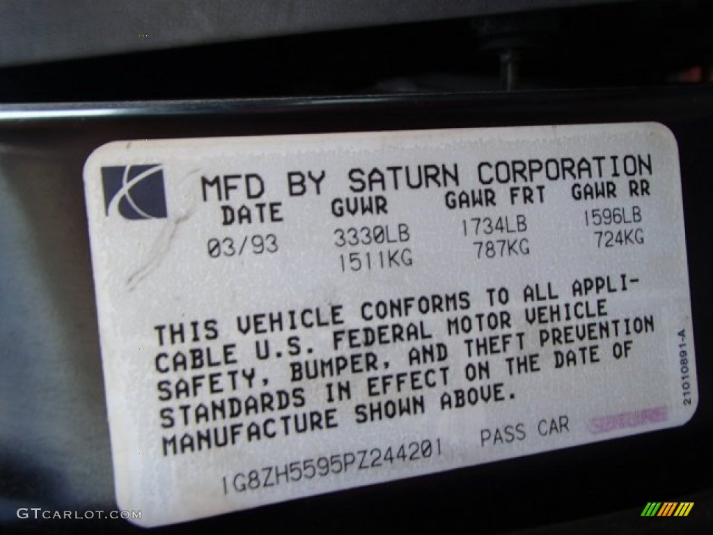 1993 Saturn S Series SL1 Sedan Info Tag Photo #83516583