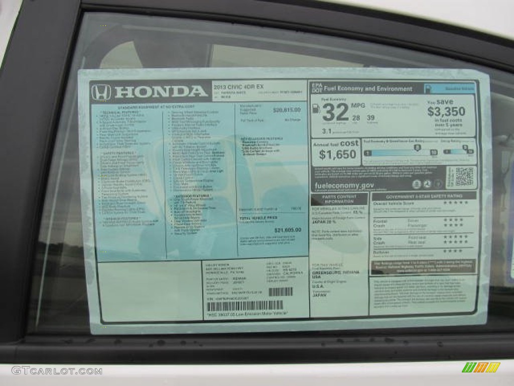 2013 Honda Civic EX Sedan Window Sticker Photo #83520288