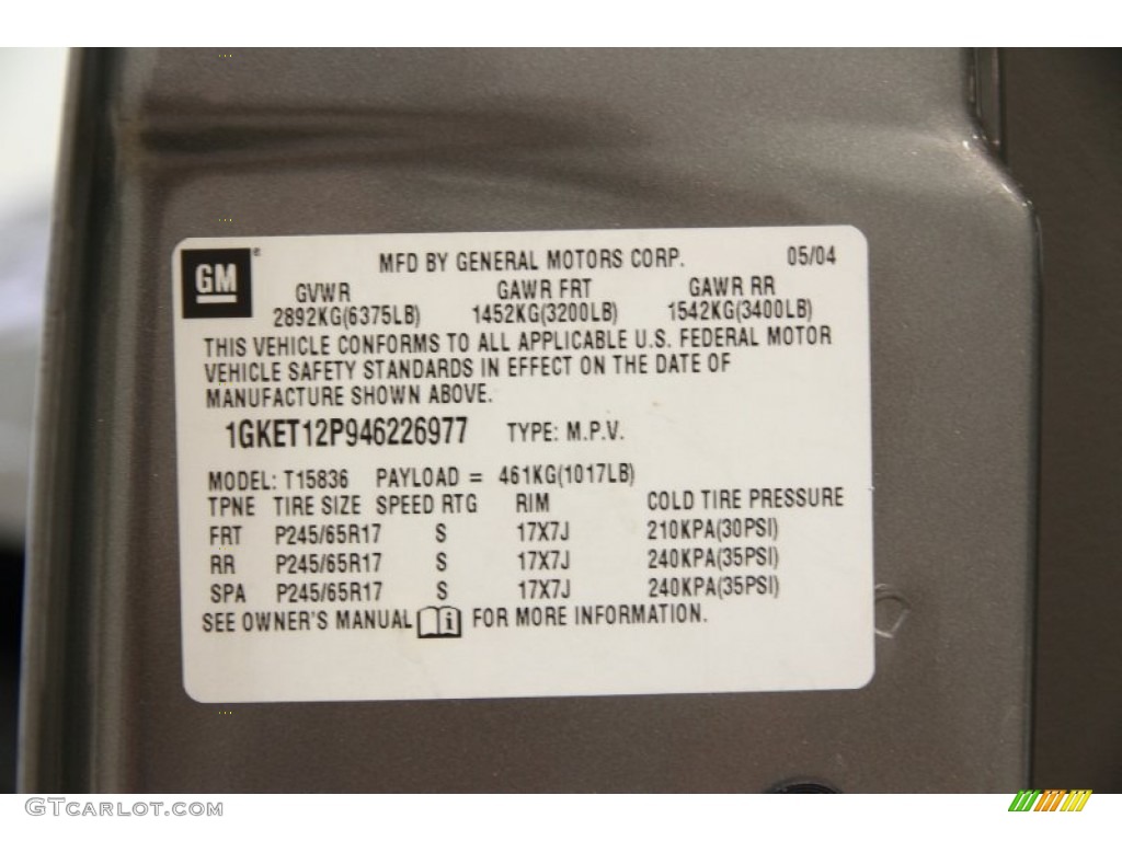 2004 GMC Envoy XUV SLT 4x4 Info Tag Photos