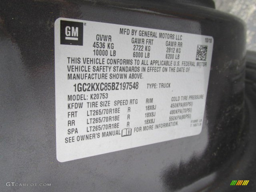 2011 Chevrolet Silverado 2500HD LT Extended Cab 4x4 Info Tag Photo #83524824