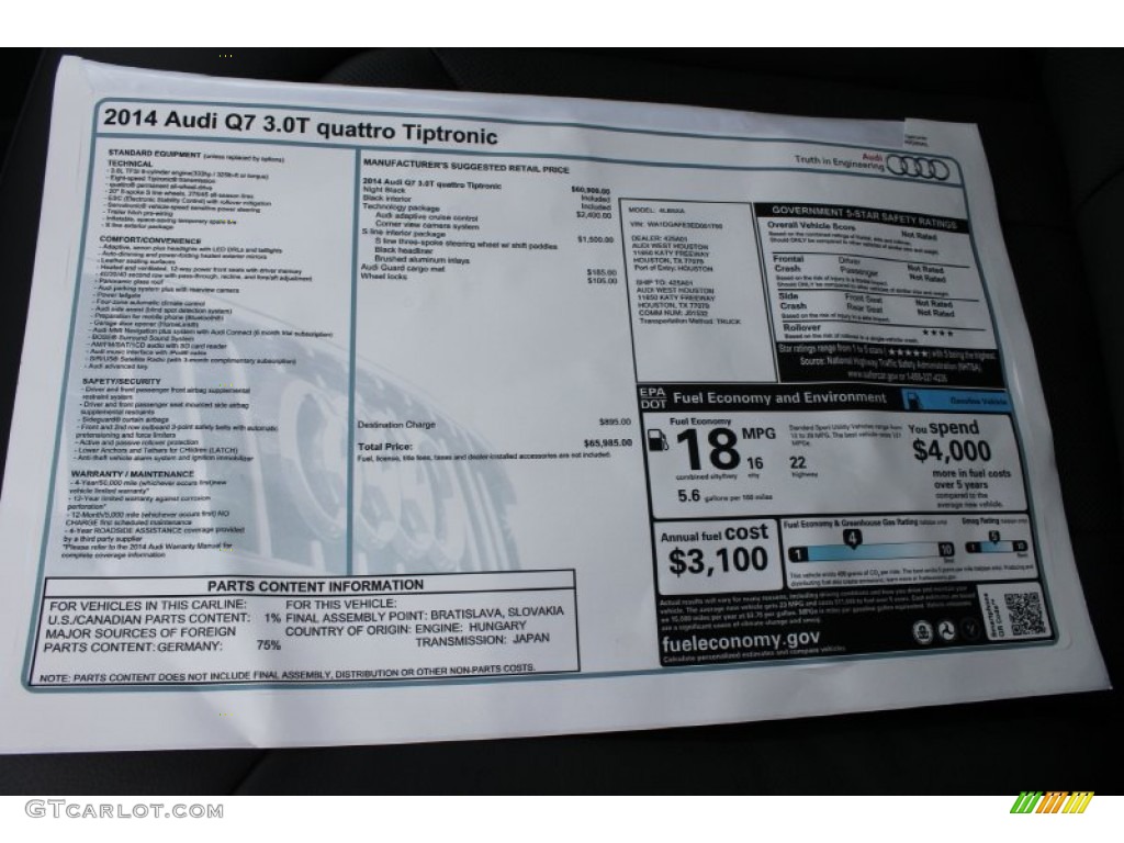 2014 Audi Q7 3.0 TFSI quattro S Line Package Window Sticker Photo #83527857
