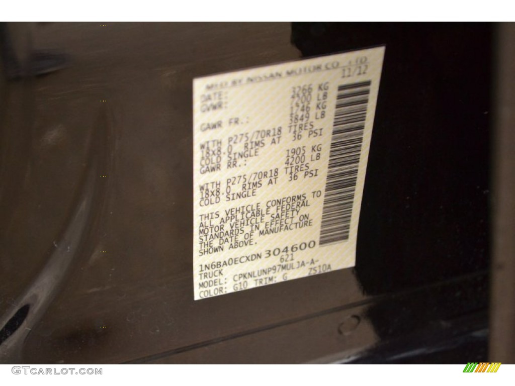 2013 Nissan Titan Pro-4X Crew Cab 4x4 Color Code Photos