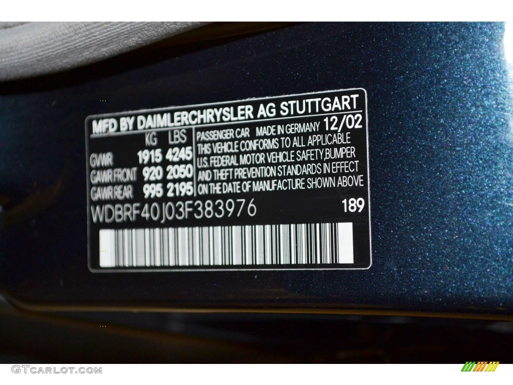 2003 Mercedes-Benz C 230 Kompressor Sedan Color Code Photos