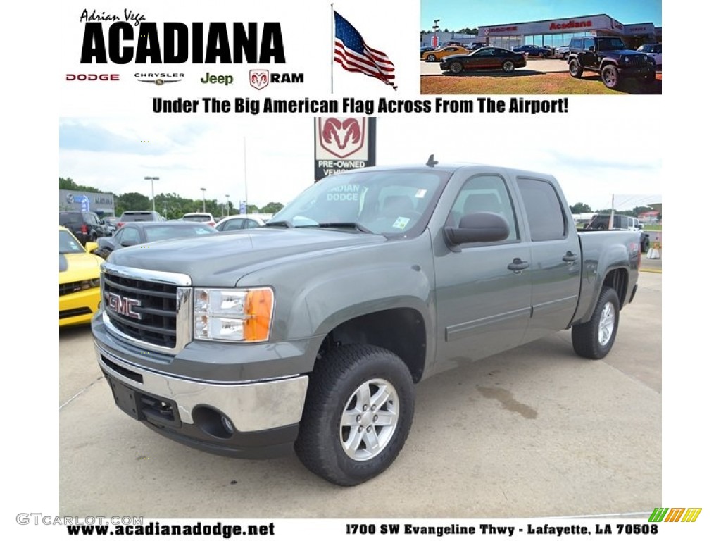2011 Sierra 1500 SLE Crew Cab 4x4 - Gray Green Metallic / Ebony/Light Cashmere photo #1