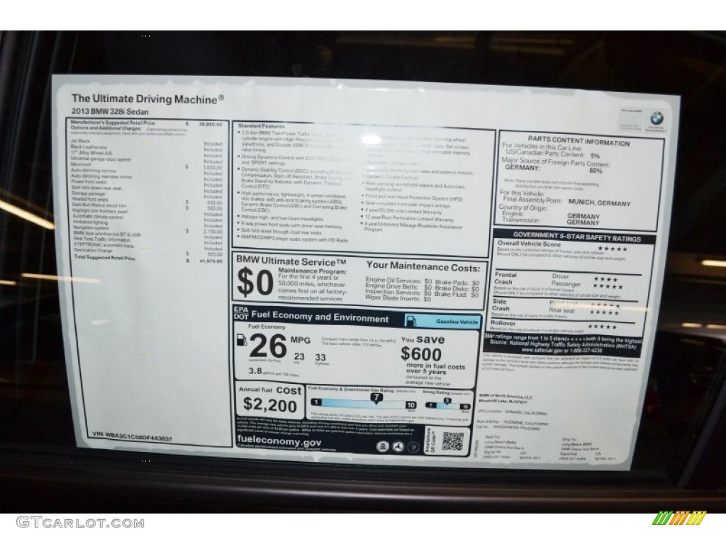 2013 3 Series 328i Sedan - Jet Black / Black photo #14