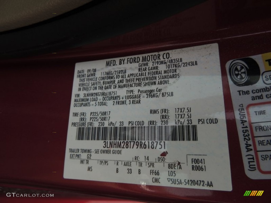 2009 Lincoln MKZ AWD Sedan Color Code Photos