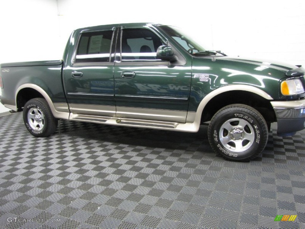2001 F150 Lariat SuperCrew 4x4 - Estate Green Metallic / Medium Parchment photo #3