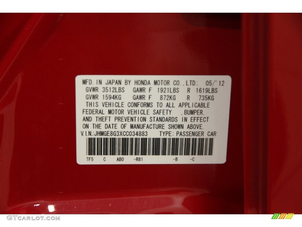 2012 Fit Color Code R81 for Milano Red Photo #83547564