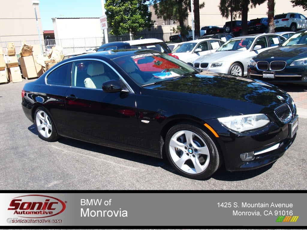 2011 3 Series 335i Coupe - Jet Black / Oyster/Black Dakota Leather photo #1